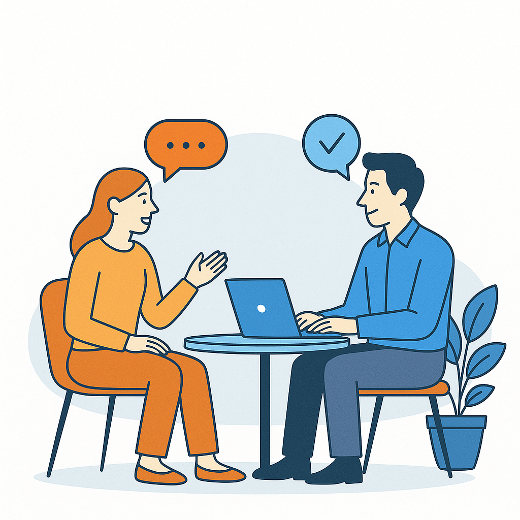 two-people-discuss-project